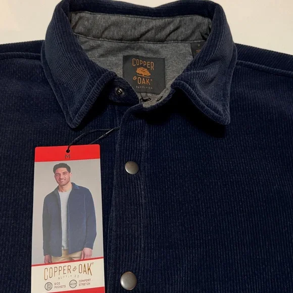 Copper Oak Men's Navy Blue Corduroy Fleece Jacket M, L NWT - Picture 4 of 13